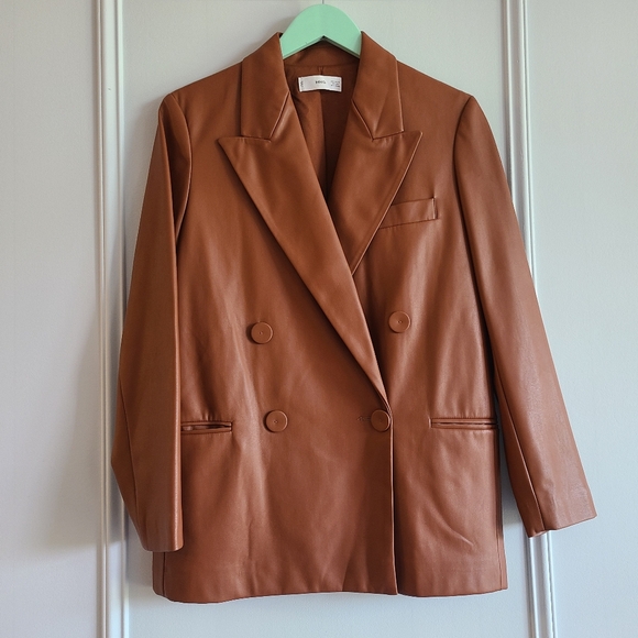 Mango brown faux leather blazer - Picture 5 of 7